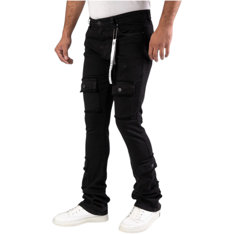Black Cargo Stacked Jeans