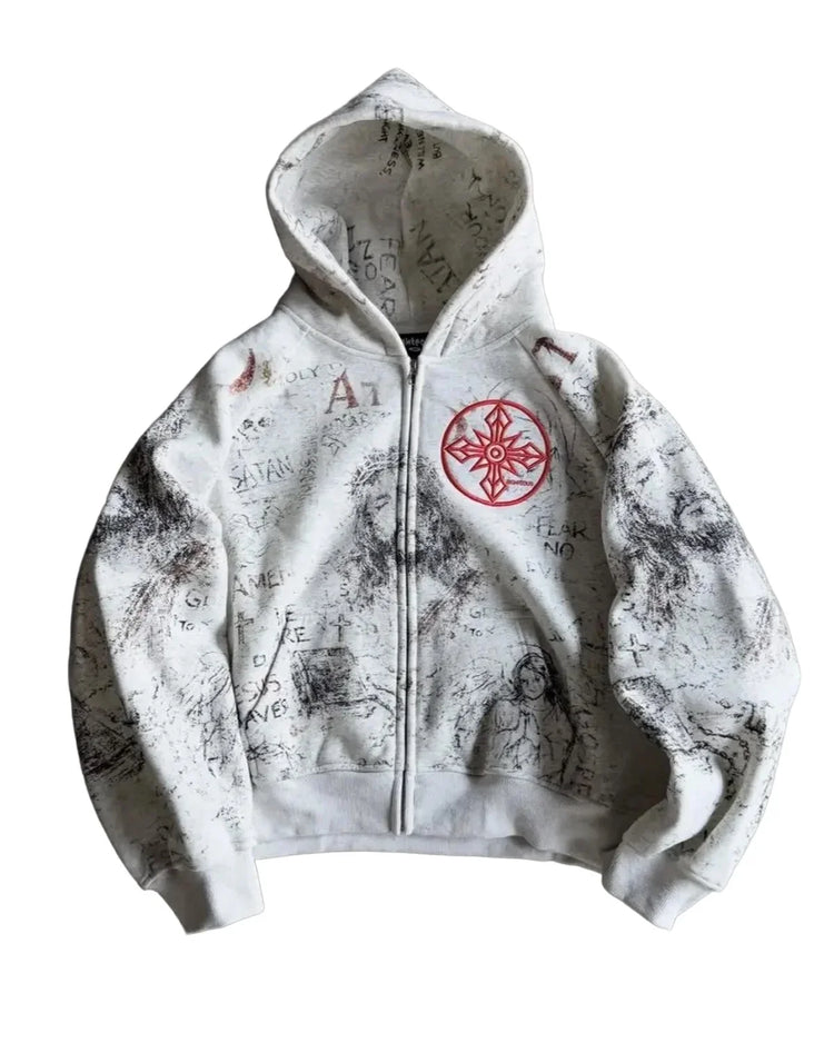Fear No Evil Zip Up Grey