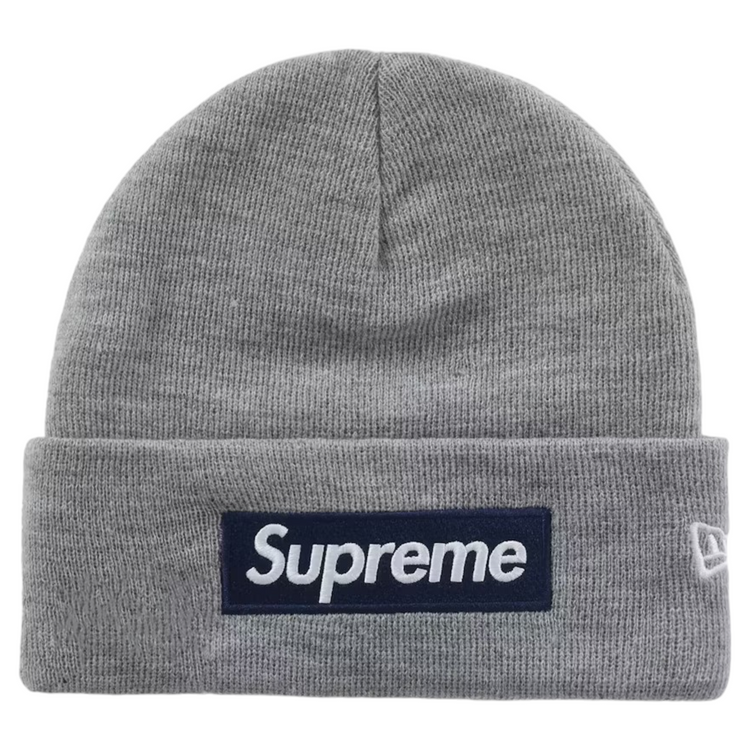 Supreme New Era Box Logo Beanie Heather Grey/Navy