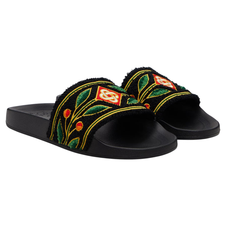 Embroidered Terry Slides