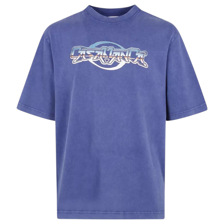 Chrome Text Printed Oversized T-Shirt Navy