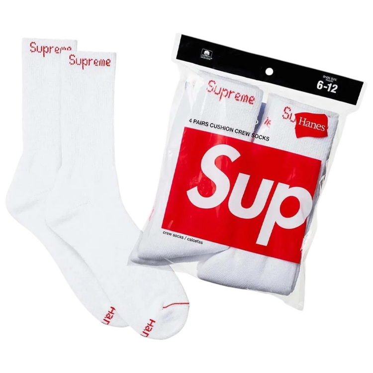Supreme Hanes Crew Socks (4 Pack) White