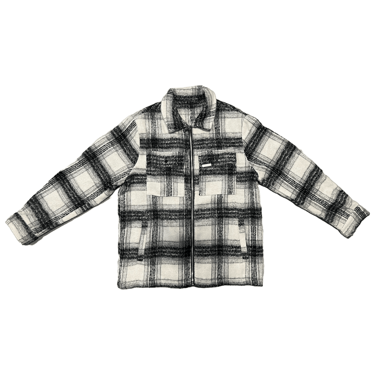 Black and White Plaid Jacket Front Full View with Chest Pockets at Urban Styles
