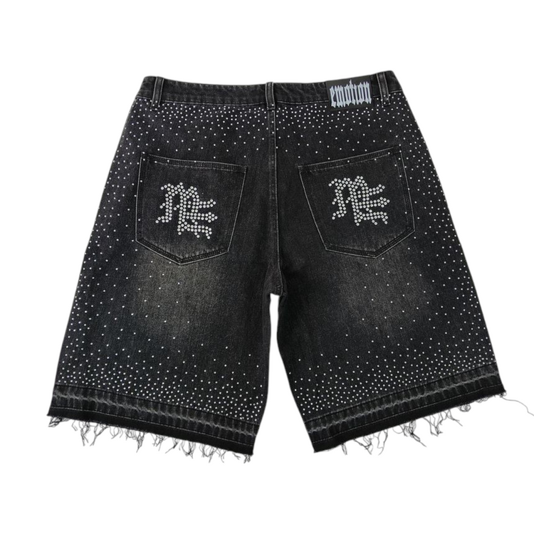 ME Rhinestone Denim Shorts Black