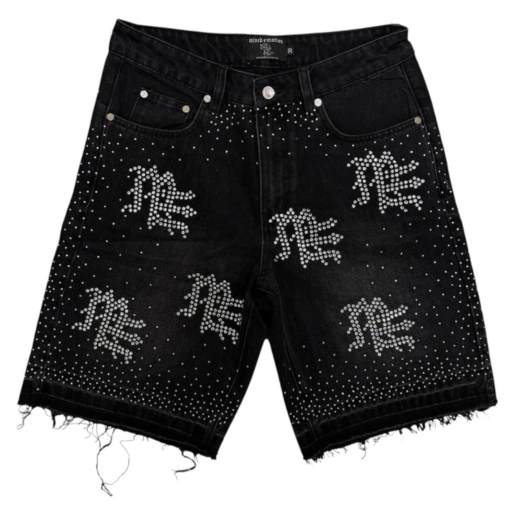 ME Rhinestone Denim Shorts Black