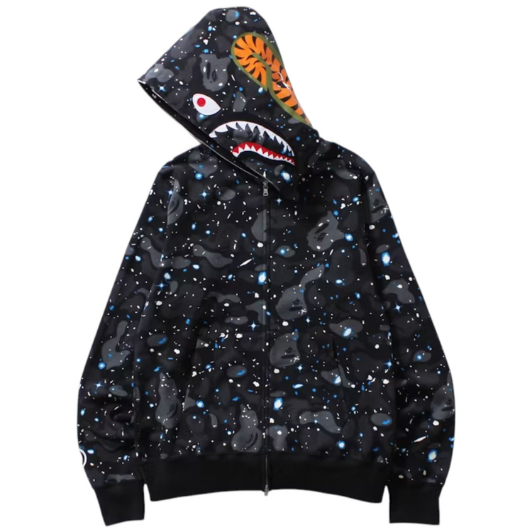 Space Camo Shark Full Zip Hoodie Black