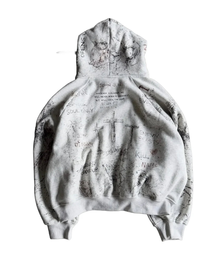 Fear No Evil Zip Up Grey
