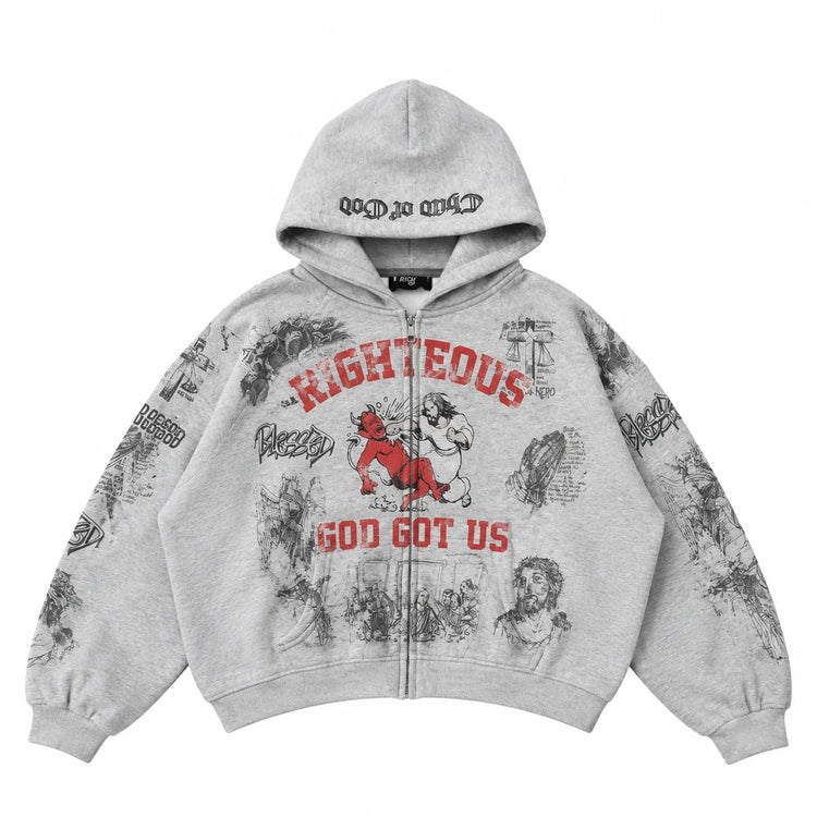 God Got Us Zip Up Grey