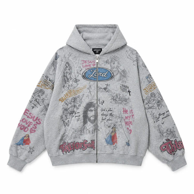 Jesus Zip Up Grey