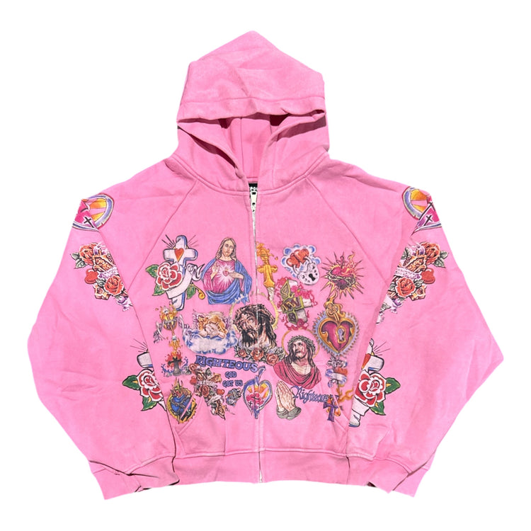 Risen King Zip Up Hoodie Pink