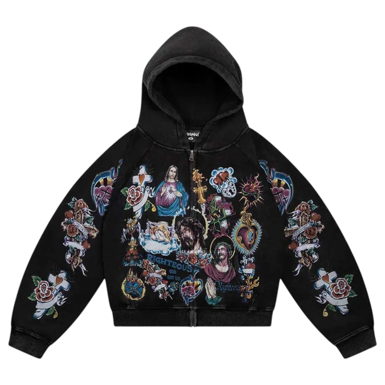 Risen King Zip Up Hoodie Black