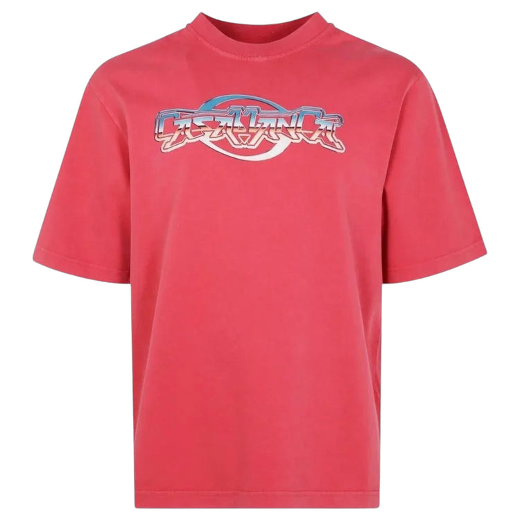 Chrome Text Printed Oversized T-Shirt Red