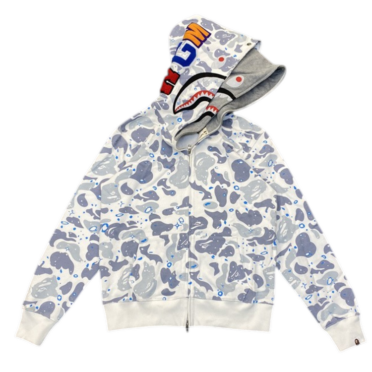 Space Camo Shark Full Zip Double Hoodie White Multi