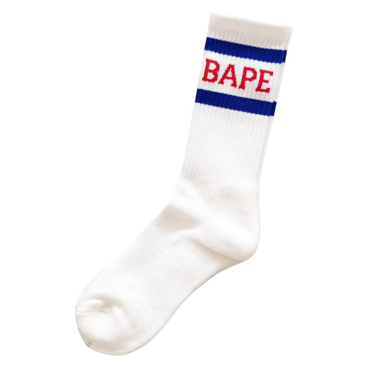 Stripe Crew Socks White Blue Red
