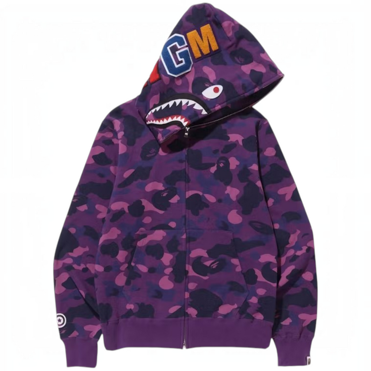 Color Camo Shark Full Zip Hoodie Purple