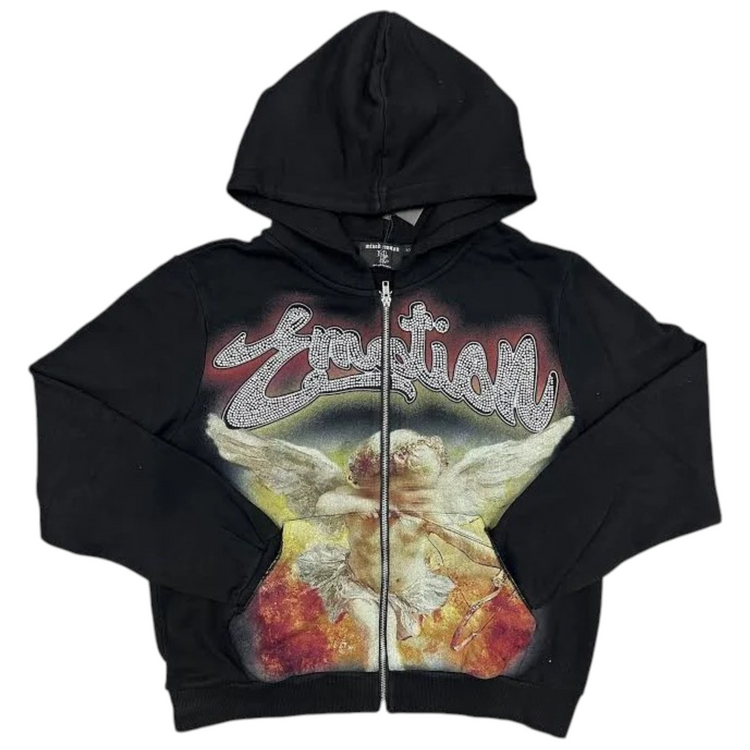 Acid Wash Rhinestone Hoodie Black